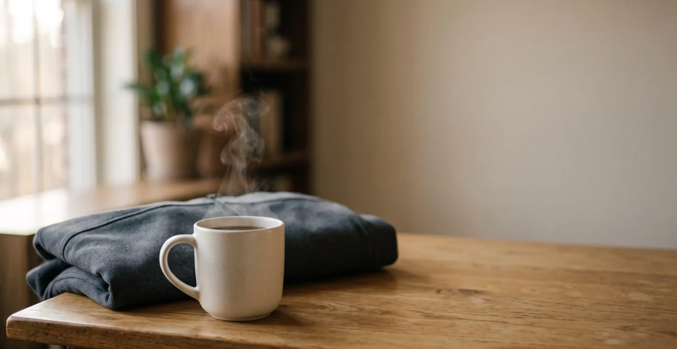 Une tasse en céramique de qualité posée sur un bureau lumineux, symbole d'un objet publicitaire devenu ambassadeur discret de marque au quotidien