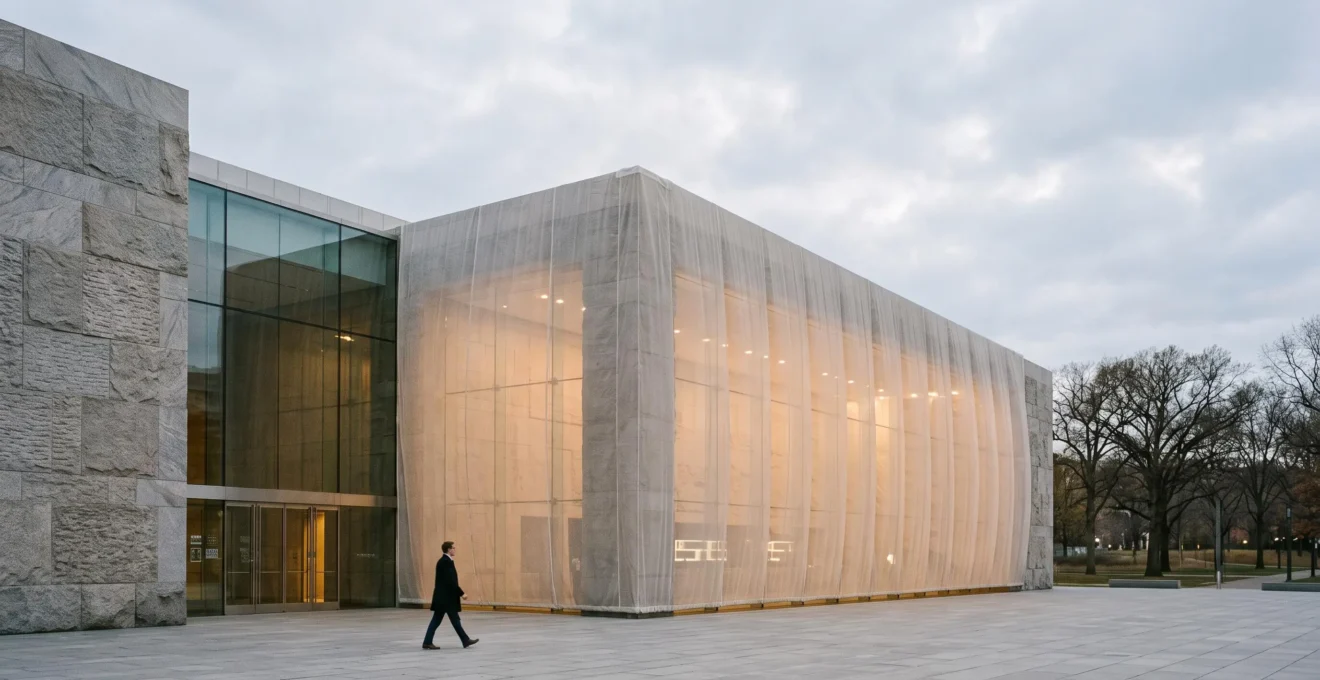 Silhouette architecturale symbolisant la solidité et la protection d'une réputation institutionnelle